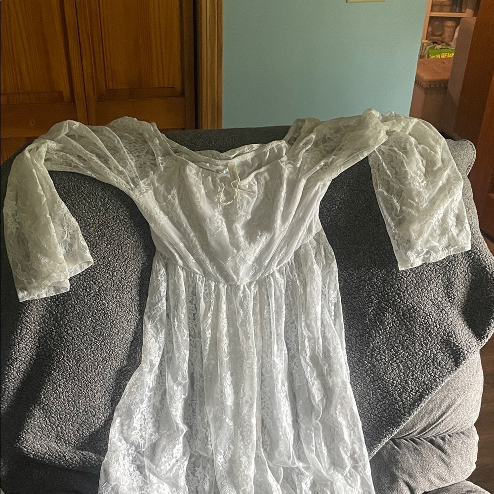 Pinkblush White Lace Overlay dress maternity photo shoot